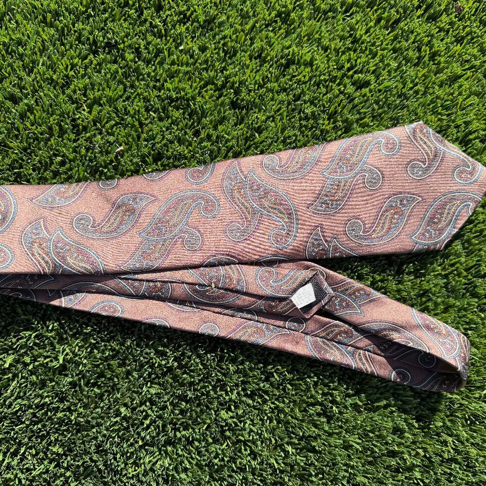 Vintage Oscar de le Renta Couture 100% Silk Tie Brown and Purple Paisley